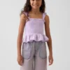 Top peplum smockato in garza di cotone per bambini