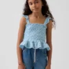 Top peplum smockato in garza di cotone per bambini