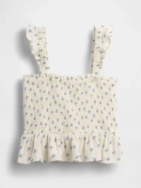 Top peplum smockato in garza di cotone per bambini
