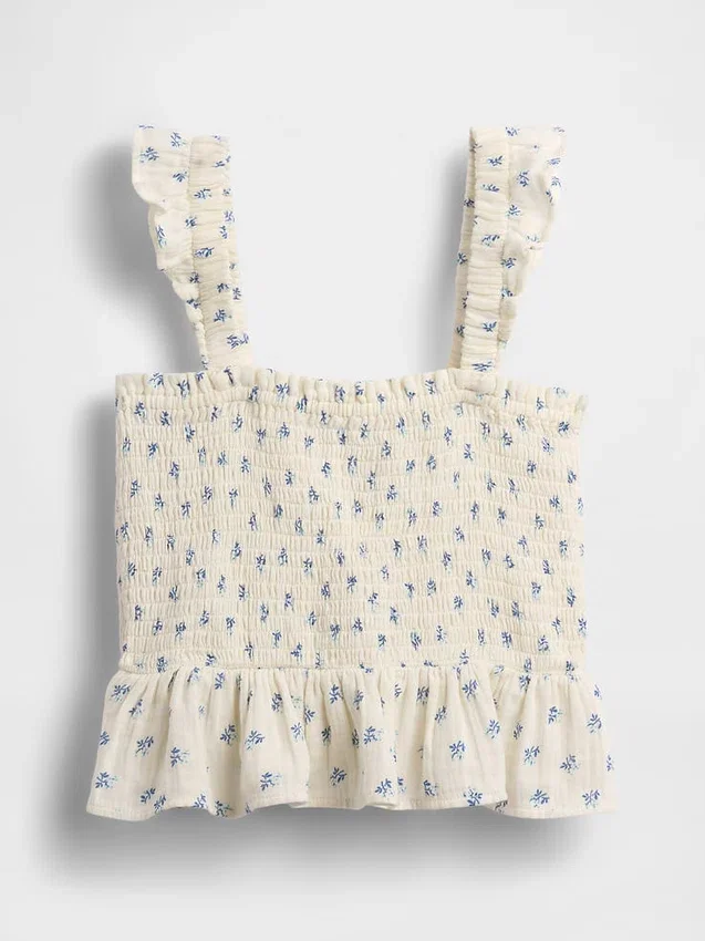 Top peplum smockato in garza di cotone per bambini