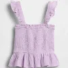 Top peplum smockato in garza di cotone per bambini