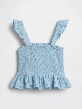 Top peplum smockato in garza di cotone per bambini