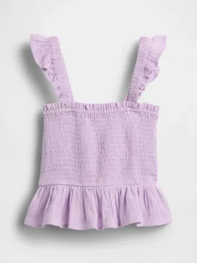 Top peplum smockato in garza di cotone per bambini