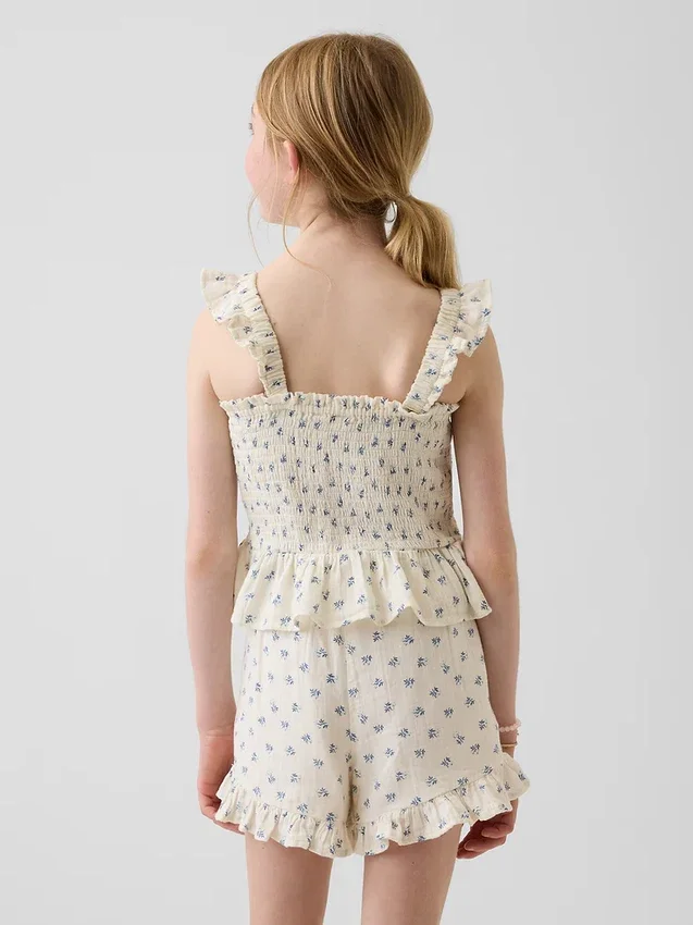 Top peplum smockato in garza di cotone per bambini