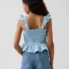 Top peplum smockato in garza di cotone per bambini