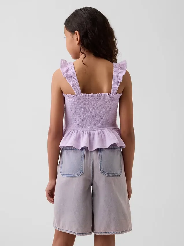 Top peplum smockato in garza di cotone per bambini