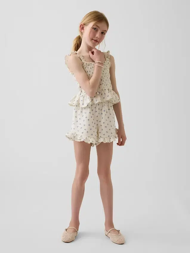 Top peplum smockato in garza di cotone per bambini