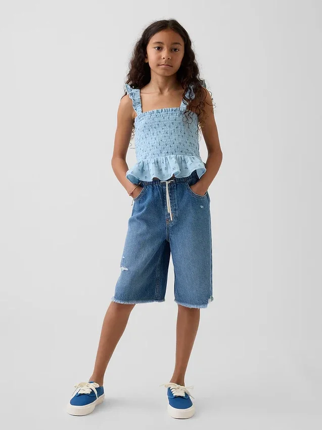 Top peplum smockato in garza di cotone per bambini