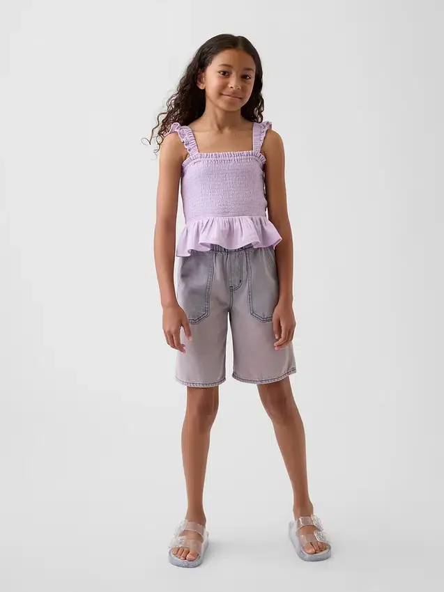 Top peplum smockato in garza di cotone per bambini