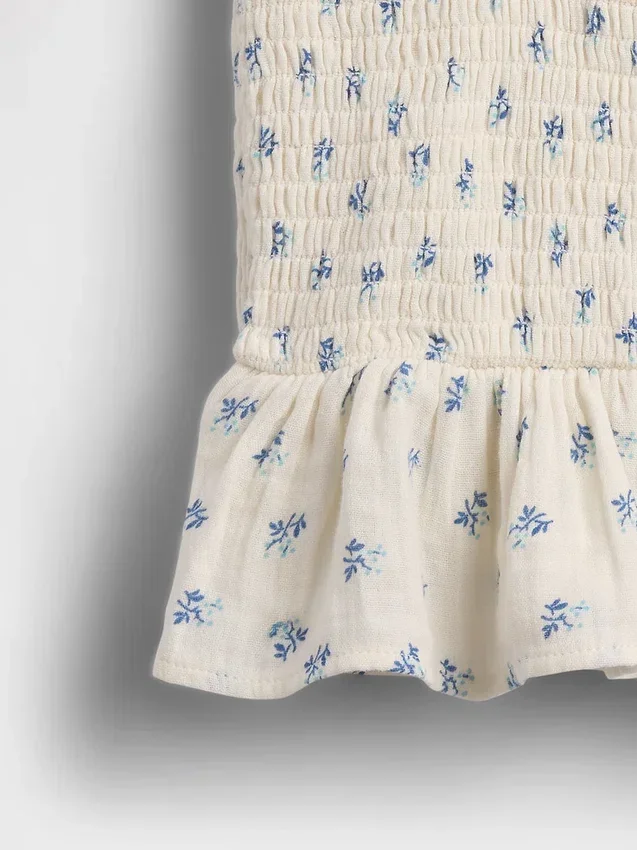 Top peplum smockato in garza di cotone per bambini
