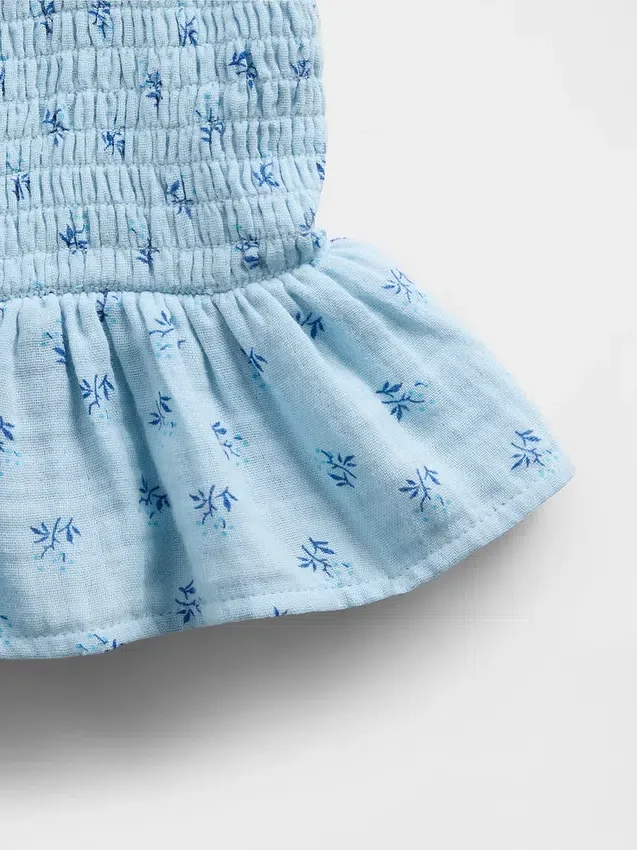 Top peplum smockato in garza di cotone per bambini