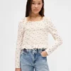 Top per bambini con collo quadrato e smock