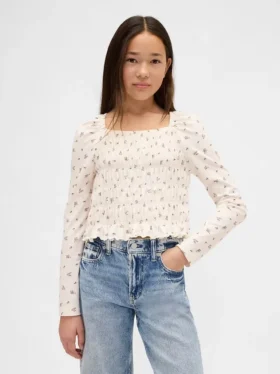 Top per bambini con collo quadrato e smock