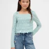 Top per bambini con collo quadrato e smock