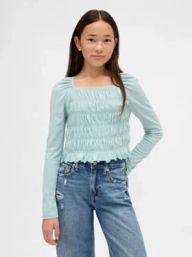 Top per bambini con collo quadrato e smock