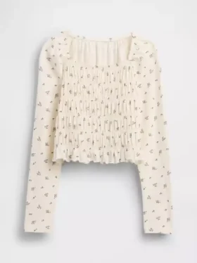 Top per bambini con collo quadrato e smock