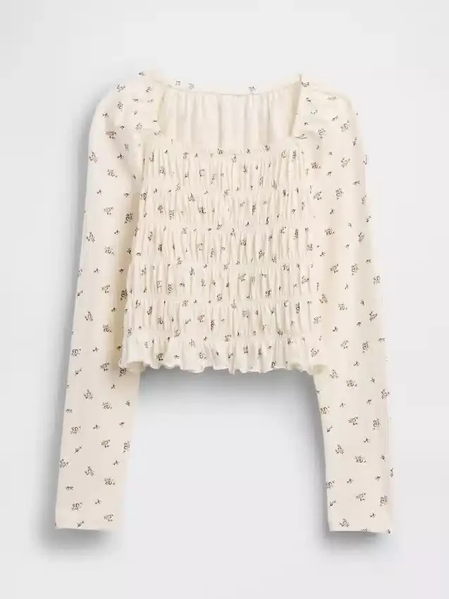 Top per bambini con collo quadrato e smock