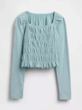 Top per bambini con collo quadrato e smock