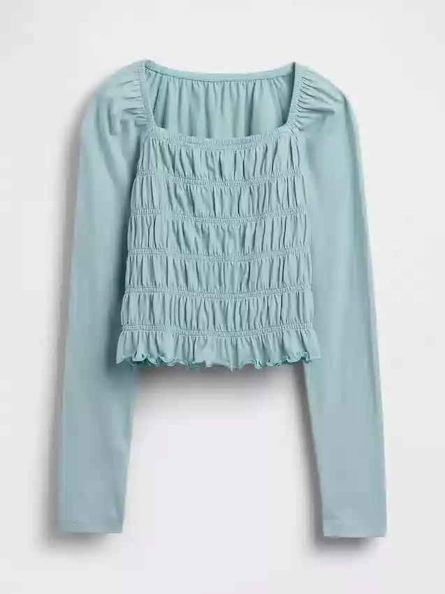 Top per bambini con collo quadrato e smock