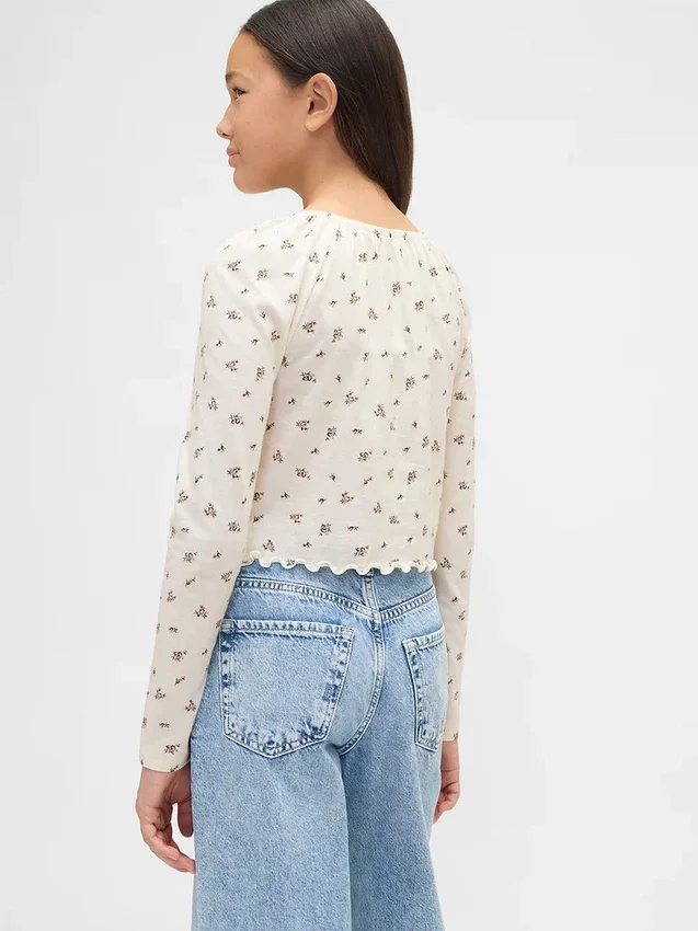 Top per bambini con collo quadrato e smock