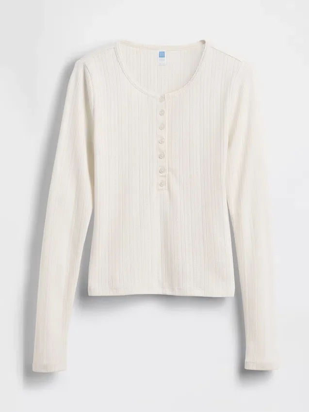 Top pigiama GAP × Summer Fridays con collo Henley a maglia pointelle