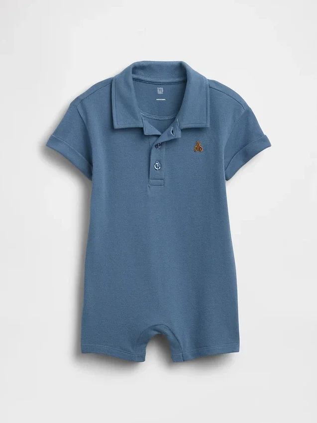 Tuta corta da neonato in piqué stile Polo