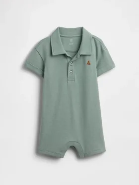 Tuta corta da neonato in piqué stile Polo