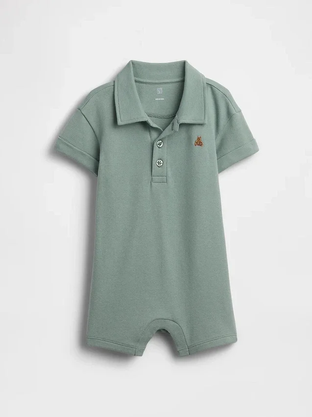 Tuta corta da neonato in piqué stile Polo