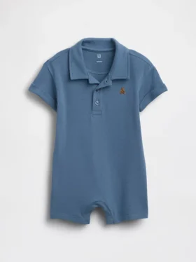 Tuta corta da neonato in piqué stile Polo
