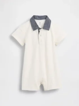 Tuta corta da neonato in piqué stile Polo