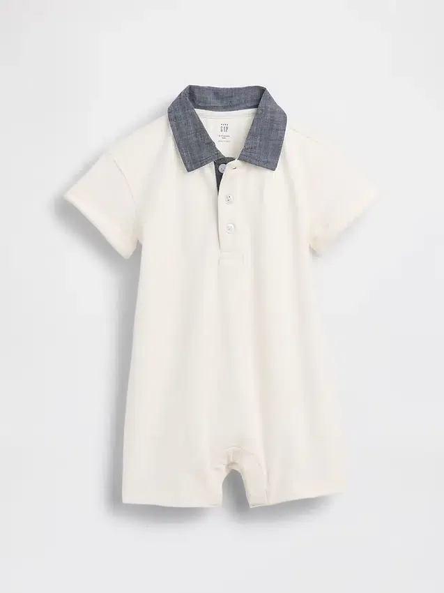 Tuta corta da neonato in piqué stile Polo