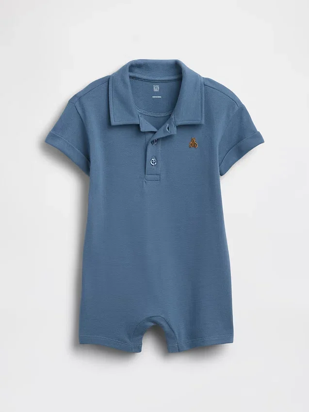 Tuta corta da neonato in piqué stile Polo