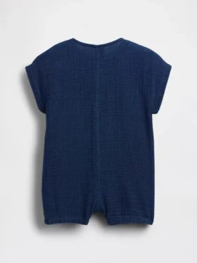 Tuta corta in denim e garza di cotone per neonati