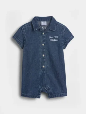 Tuta corta in denim per neonati con Gap Logo