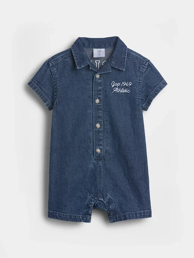 Tuta corta in denim per neonati con Gap Logo