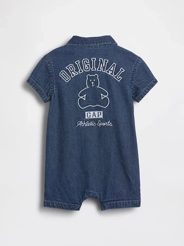Tuta corta in denim per neonati con Gap Logo