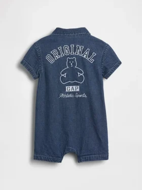 Tuta corta in denim per neonati con Gap Logo