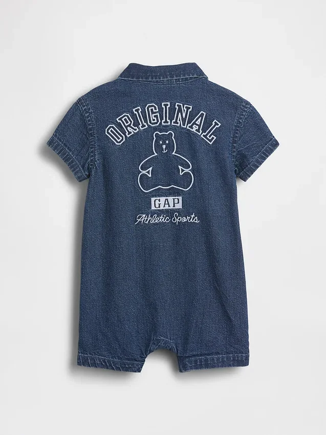 Tuta corta in denim per neonati con Gap Logo