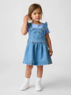 Tuta in denim con tasche a forma di orsetto per neonato & bebè