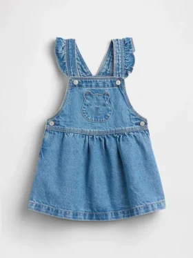 Tuta in denim con tasche a forma di orsetto per neonato & bebè