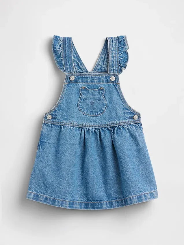 Tuta in denim con tasche a forma di orsetto per neonato & bebè