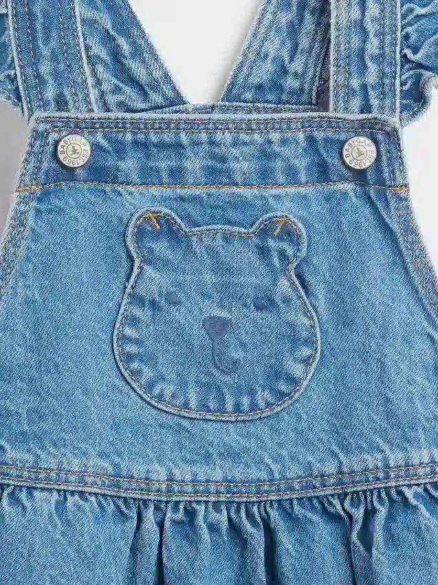 Tuta in denim con tasche a forma di orsetto per neonato & bebè