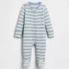 Tutina con piedini a righe in cotone a trama waffle