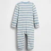 Tutina con piedini a righe in cotone a trama waffle