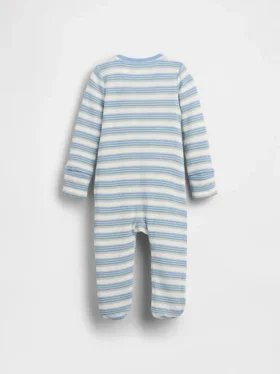 Tutina con piedini a righe in cotone a trama waffle