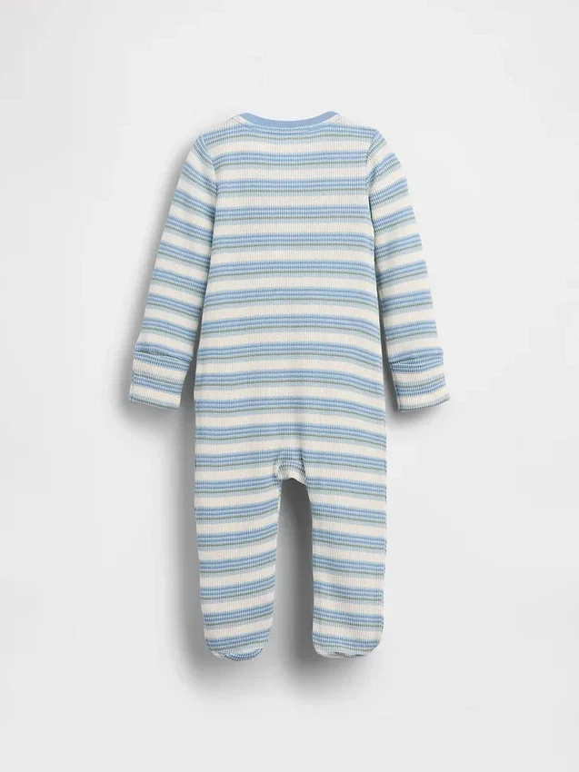 Tutina con piedini a righe in cotone a trama waffle