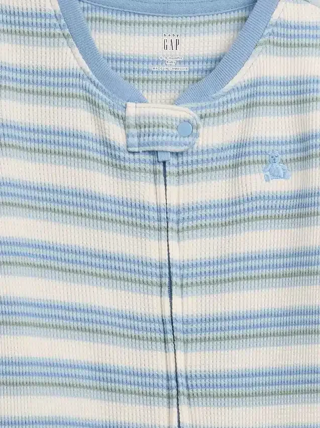 Tutina con piedini a righe in cotone a trama waffle