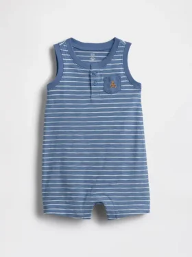 Tutina corta Henley in cotone biologico per neonati