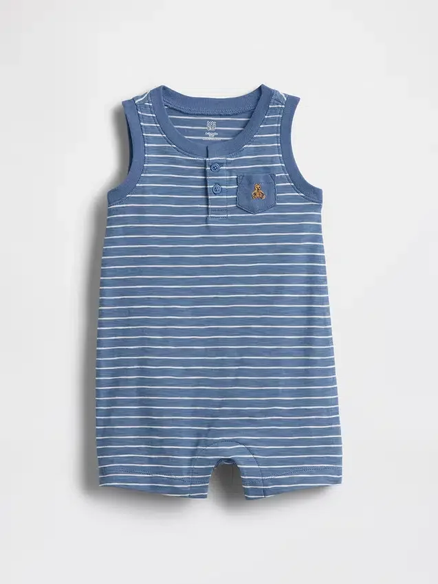 Tutina corta Henley in cotone biologico per neonati