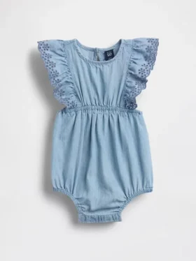 Tutina in denim con occhielli per neonati